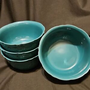 Pioneer Woman Cowgirl Lace Teal 4 pc Soup Salad Bowls
